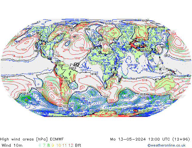 High wind areas ECMWF  13.05.2024 12 UTC