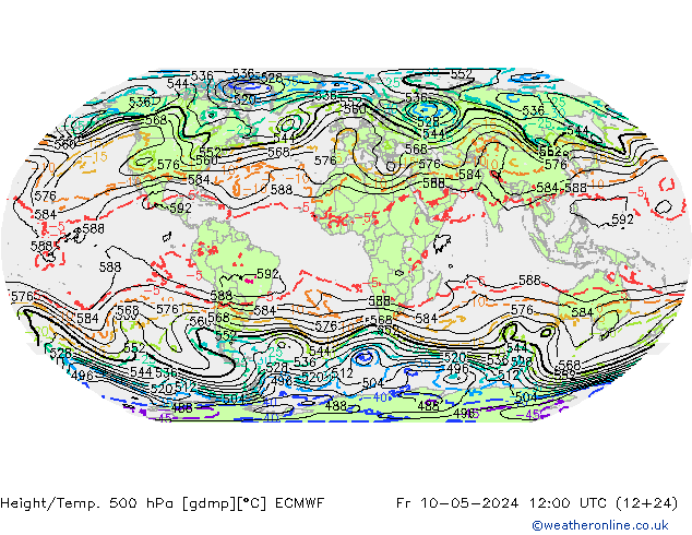 Z500/Rain (+SLP)/Z850 ECMWF vie 10.05.2024 12 UTC