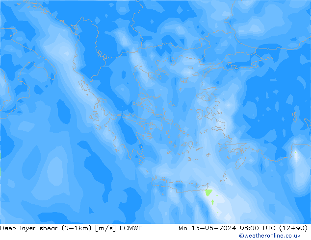Deep layer shear (0-1km) ECMWF ma 13.05.2024 06 UTC