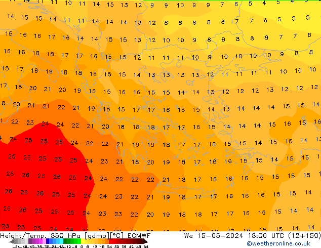 Yükseklik/Sıc. 850 hPa ECMWF Çar 15.05.2024 18 UTC