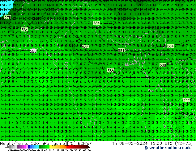 Hoogte/Temp. 500 hPa ECMWF do 09.05.2024 15 UTC