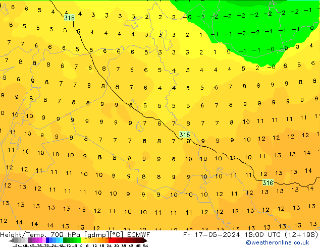 Height/Temp. 700 hPa ECMWF Sex 17.05.2024 18 UTC