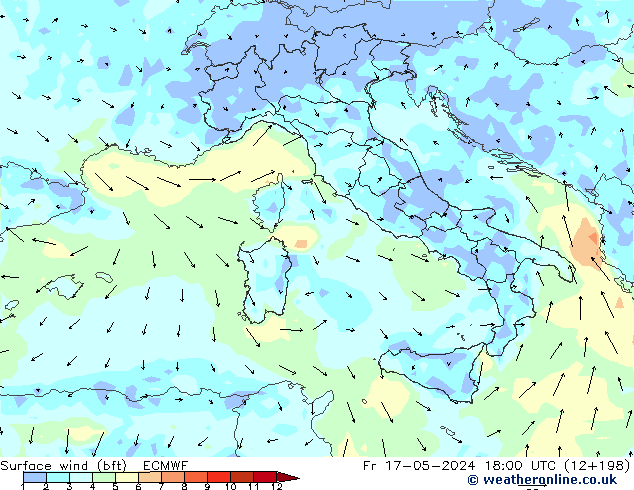 Surface wind (bft) ECMWF Fr 17.05.2024 18 UTC