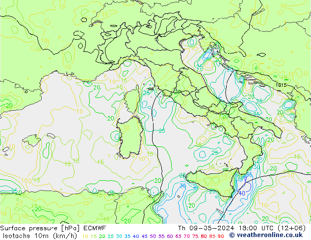 Eşrüzgar Hızları (km/sa) ECMWF Per 09.05.2024 18 UTC