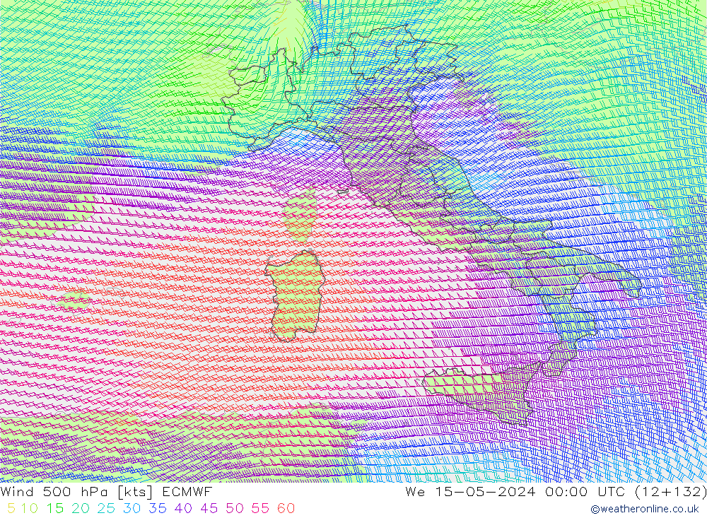 Wind 500 hPa ECMWF wo 15.05.2024 00 UTC
