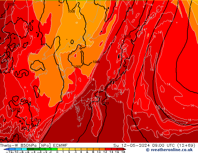 Theta-W 850hPa ECMWF dom 12.05.2024 09 UTC