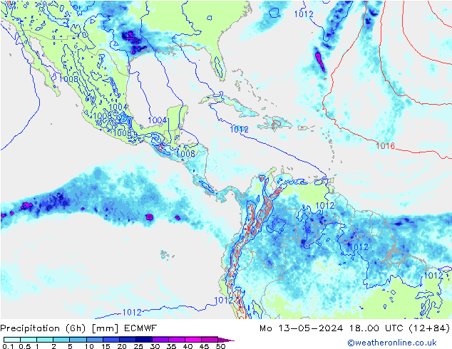 Z500/Rain (+SLP)/Z850 ECMWF lun 13.05.2024 00 UTC