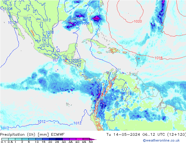 Z500/Rain (+SLP)/Z850 ECMWF Tu 14.05.2024 12 UTC