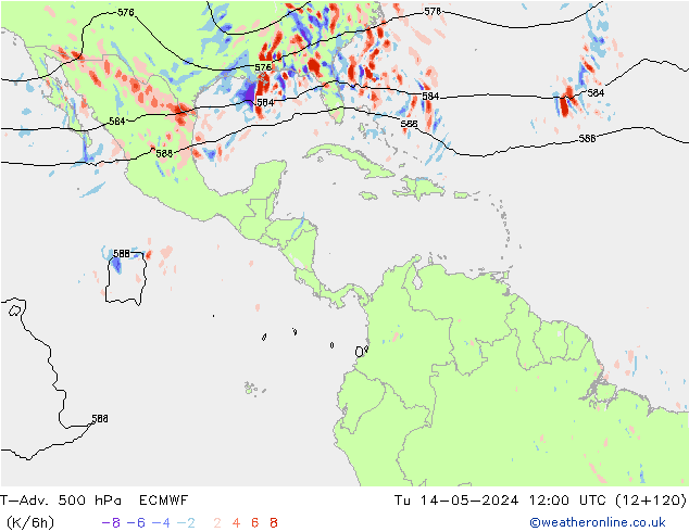 T-Adv. 500 hPa ECMWF di 14.05.2024 12 UTC