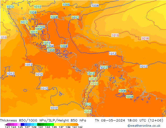 Thck 850-1000 hPa ECMWF czw. 09.05.2024 18 UTC