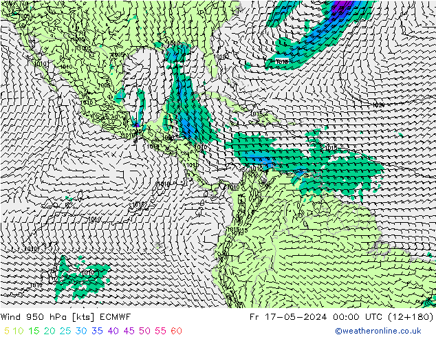 Rüzgar 950 hPa ECMWF Cu 17.05.2024 00 UTC