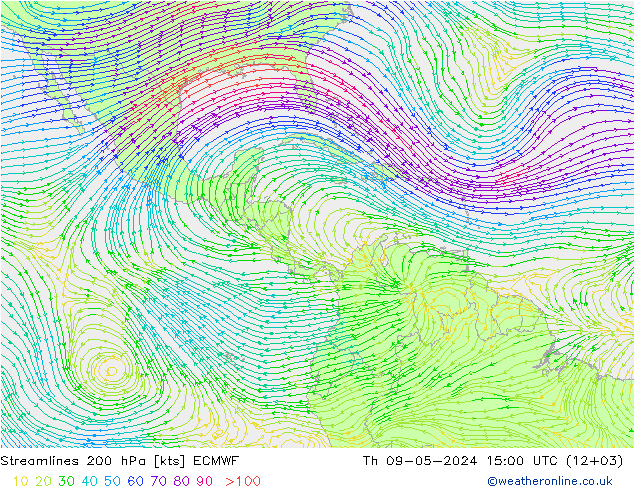 ветер 200 гПа ECMWF чт 09.05.2024 15 UTC