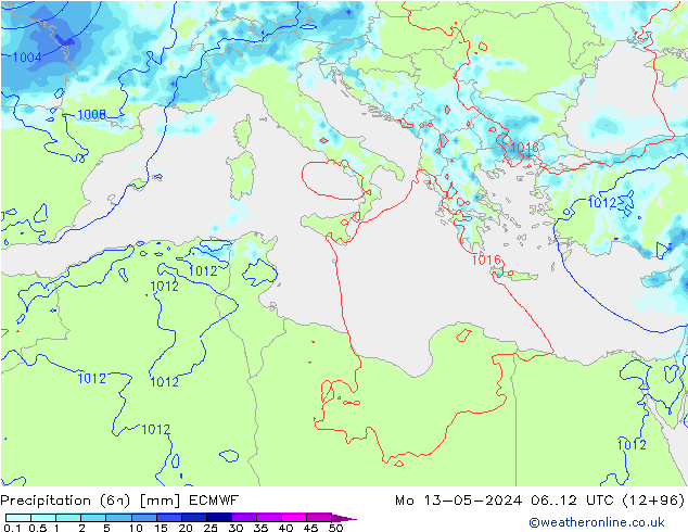 Yağış (6h) ECMWF Pzt 13.05.2024 12 UTC