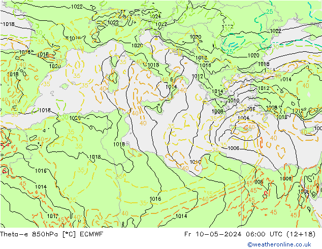 Theta-e 850hPa ECMWF Fr 10.05.2024 06 UTC