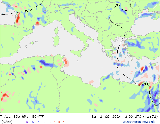 T-Adv. 850 hPa ECMWF  12.05.2024 12 UTC