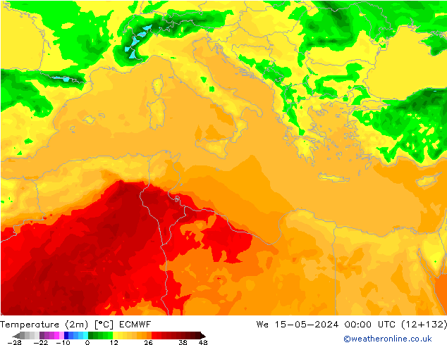 mapa temperatury (2m) ECMWF śro. 15.05.2024 00 UTC