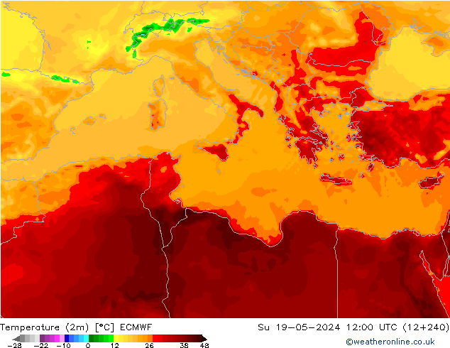 Temperature (2m) ECMWF Su 19.05.2024 12 UTC