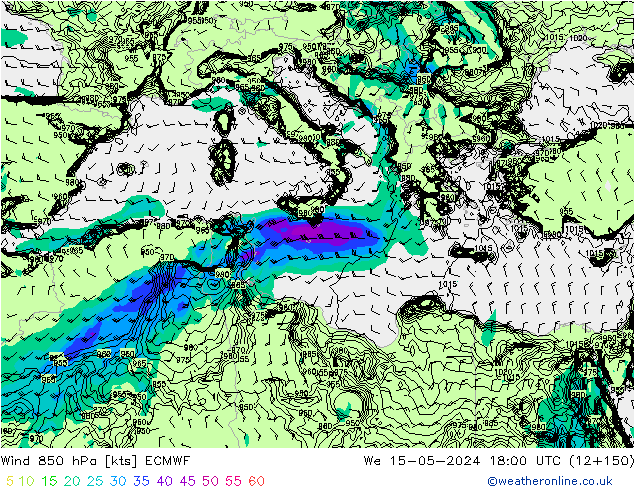 Wind 850 hPa ECMWF We 15.05.2024 18 UTC