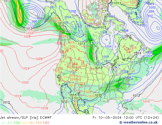 Jet stream/SLP ECMWF Fr 10.05.2024 12 UTC