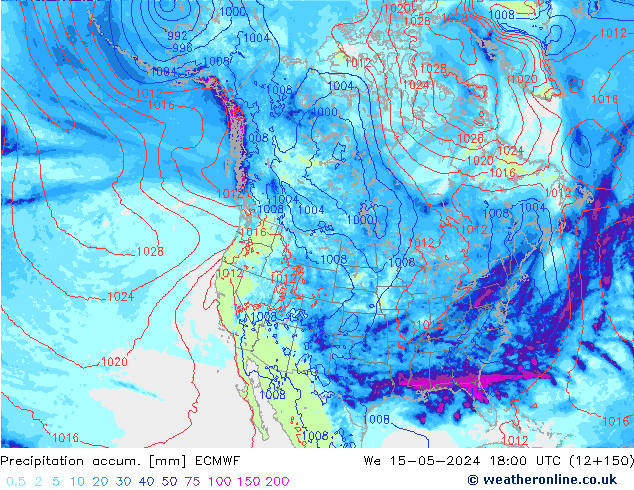 Precipitation accum. ECMWF śro. 15.05.2024 18 UTC