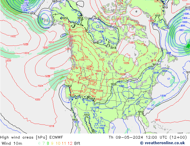 yüksek rüzgarlı alanlar ECMWF Per 09.05.2024 12 UTC