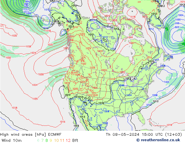 High wind areas ECMWF 星期四 09.05.2024 15 UTC
