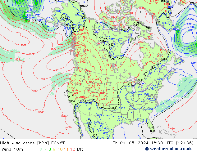 High wind areas ECMWF jue 09.05.2024 18 UTC