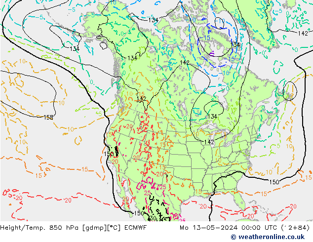 Z500/Rain (+SLP)/Z850 ECMWF pon. 13.05.2024 00 UTC