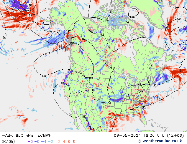 T-Adv. 850 hPa ECMWF 星期四 09.05.2024 18 UTC