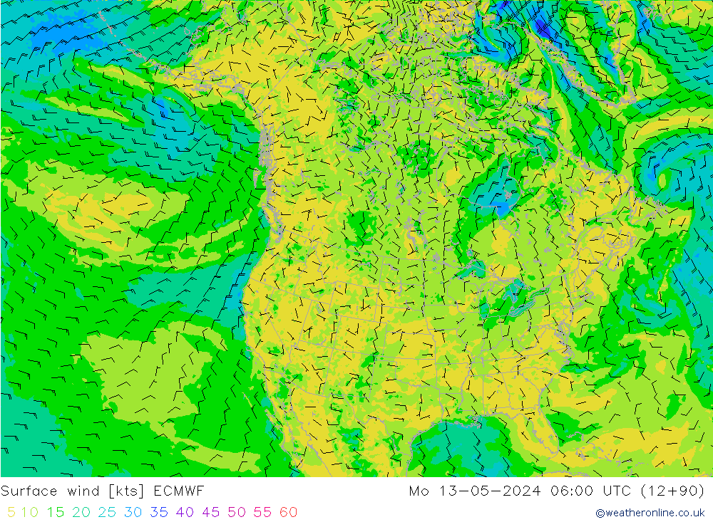 Surface wind ECMWF Po 13.05.2024 06 UTC