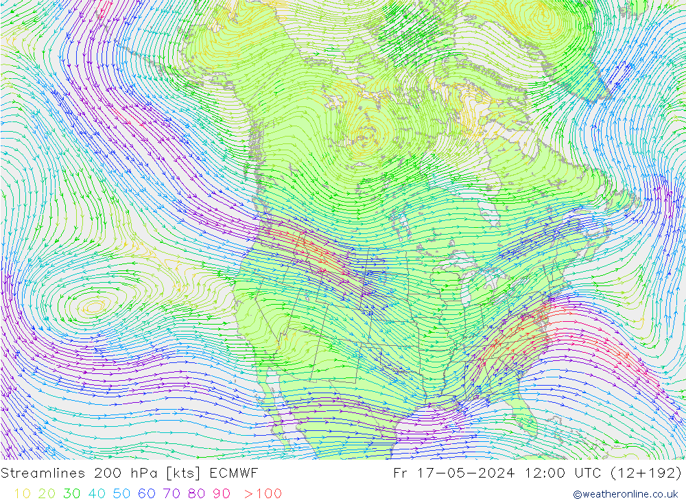 Linha de corrente 200 hPa ECMWF Sex 17.05.2024 12 UTC