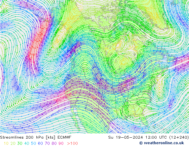 Rüzgar 200 hPa ECMWF Paz 19.05.2024 12 UTC