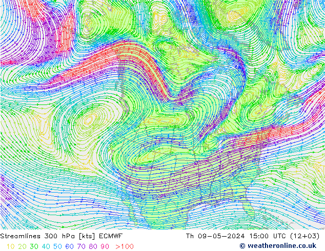 风 300 hPa ECMWF 星期四 09.05.2024 15 UTC