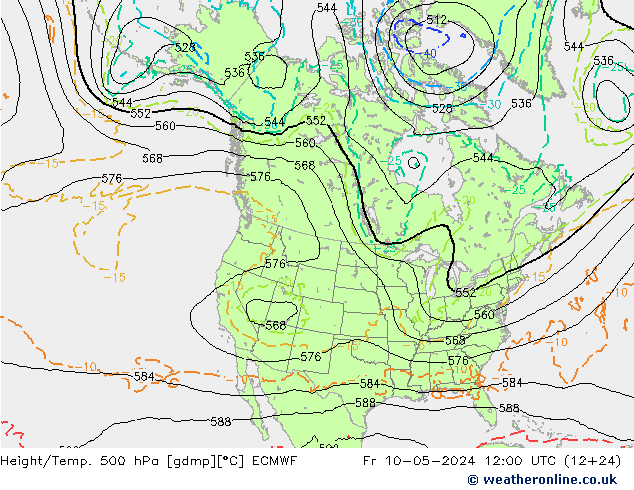 Z500/Rain (+SLP)/Z850 ECMWF 星期五 10.05.2024 12 UTC