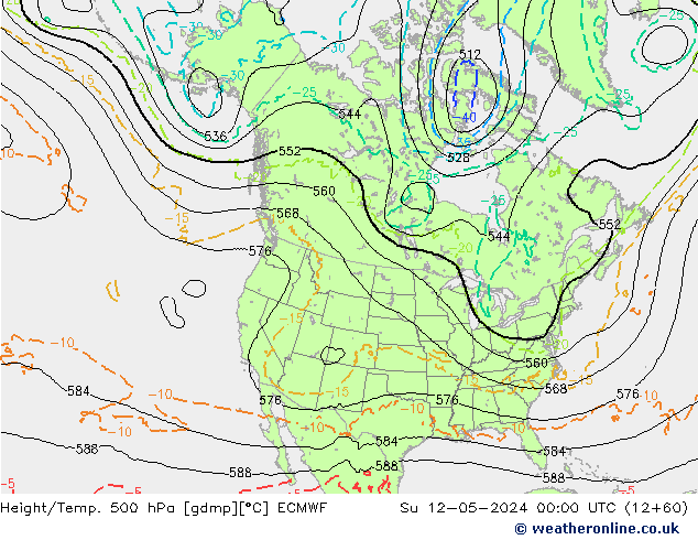 Height/Temp. 500 hPa ECMWF nie. 12.05.2024 00 UTC