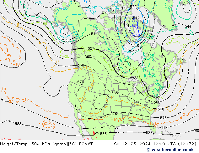 Z500/Yağmur (+YB)/Z850 ECMWF Paz 12.05.2024 12 UTC