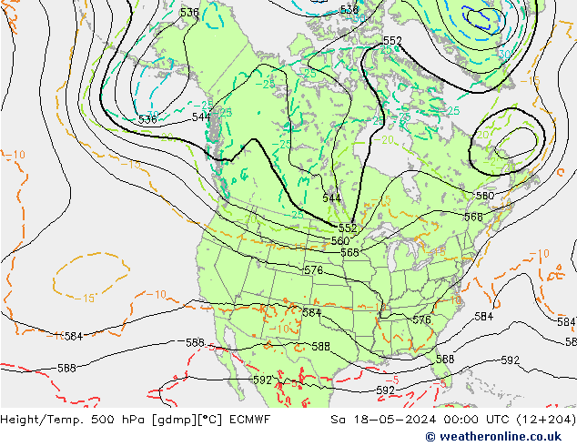 Height/Temp. 500 hPa ECMWF Sa 18.05.2024 00 UTC