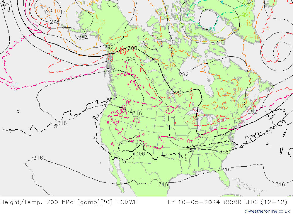 Height/Temp. 700 hPa ECMWF ven 10.05.2024 00 UTC