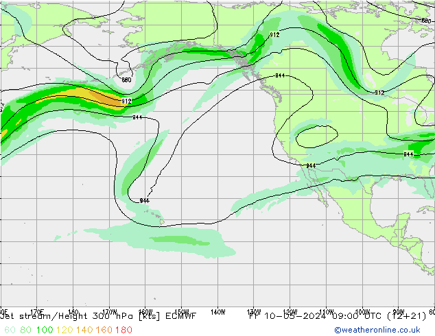 Jet stream/Height 300 hPa ECMWF Pá 10.05.2024 09 UTC