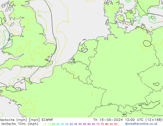 Isotachen (mph) ECMWF Do 16.05.2024 12 UTC