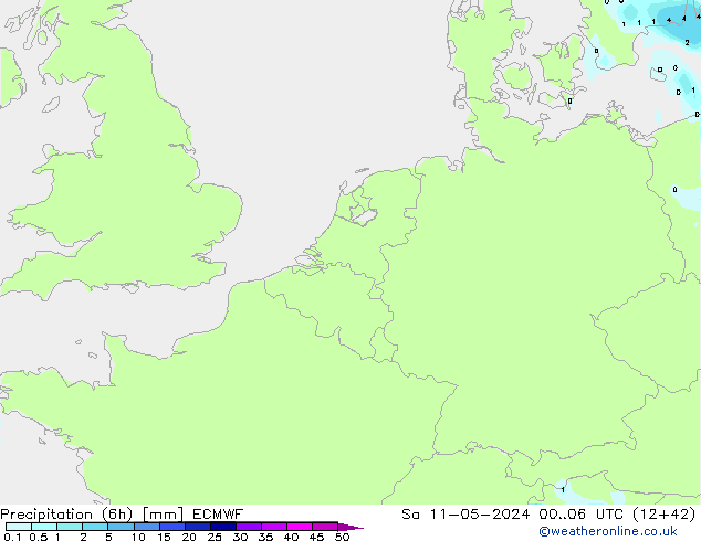Precipitation (6h) ECMWF Sa 11.05.2024 06 UTC