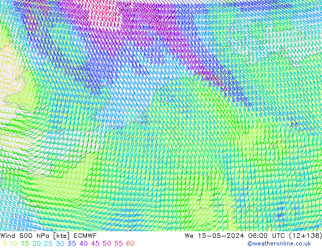 Wind 500 hPa ECMWF We 15.05.2024 06 UTC