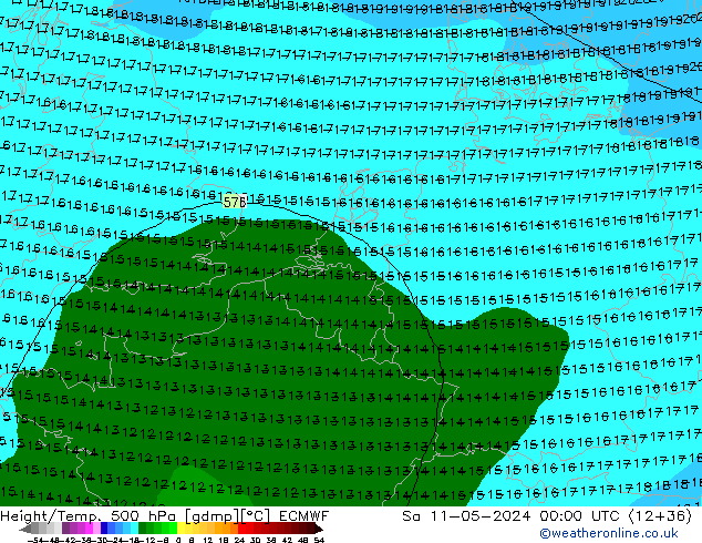 Z500/Yağmur (+YB)/Z850 ECMWF Cts 11.05.2024 00 UTC