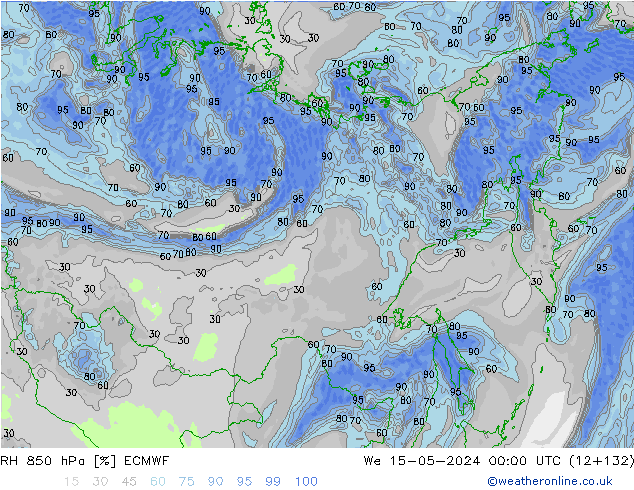 RH 850 hPa ECMWF Mi 15.05.2024 00 UTC