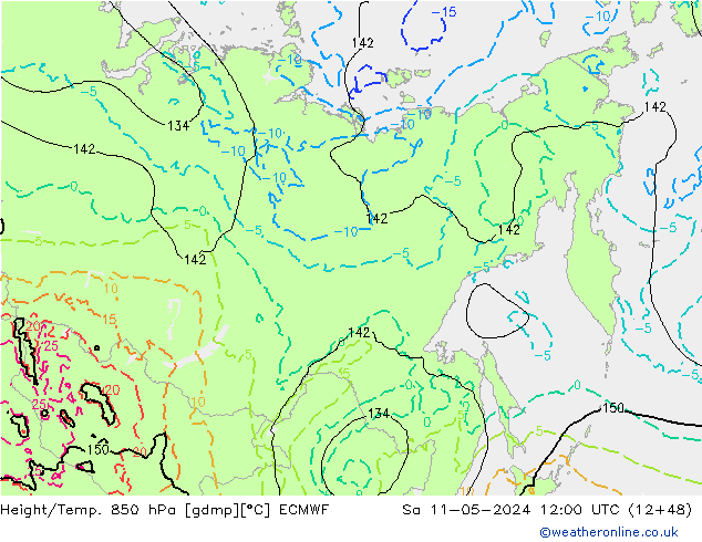 Z500/Rain (+SLP)/Z850 ECMWF Sa 11.05.2024 12 UTC