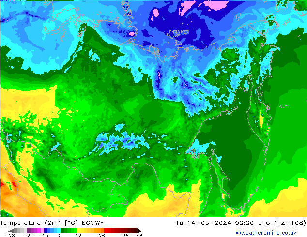 Temperaturkarte (2m) ECMWF Di 14.05.2024 00 UTC