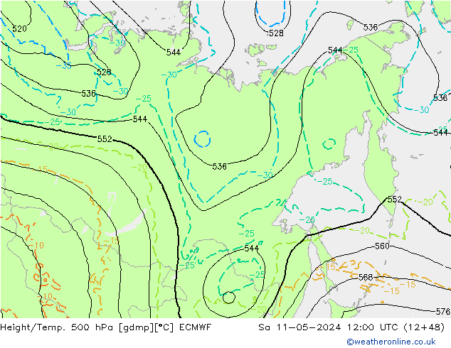 Z500/Rain (+SLP)/Z850 ECMWF Sa 11.05.2024 12 UTC
