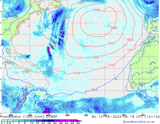 Precipitation (12h) ECMWF Mo 13.05.2024 18 UTC
