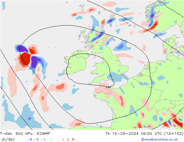 T-Adv. 500 гПа ECMWF чт 16.05.2024 06 UTC
