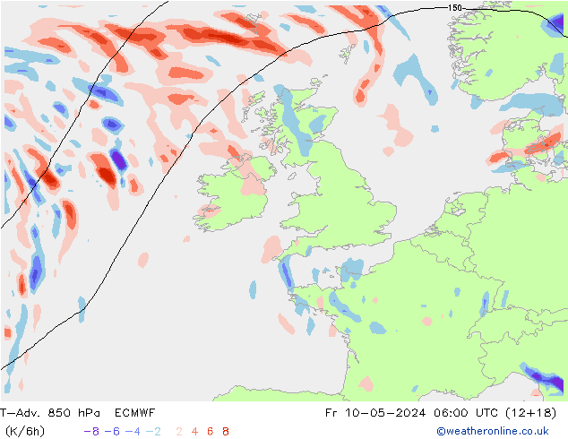 T-Adv. 850 hPa ECMWF Fr 10.05.2024 06 UTC